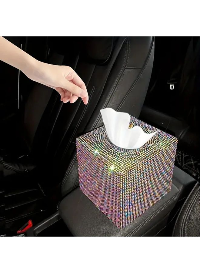 White Rhinestone Tissue Box Holder Sparkling Car Interior Accessory for Home Office Vehicle - Image 5